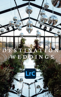 Editorial Wedding Presets für Lightroom Classic: Cover des Destination Wedding Preset Packs mit Discokugeln im Glaspavillon
